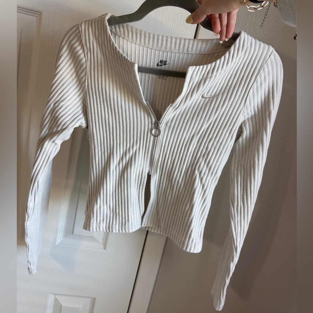 NIKE Chill Ribbed Slim Full Zip Cardigan Women’s Bone White Zip Up Jacket Sz S - Picture 3 of 7